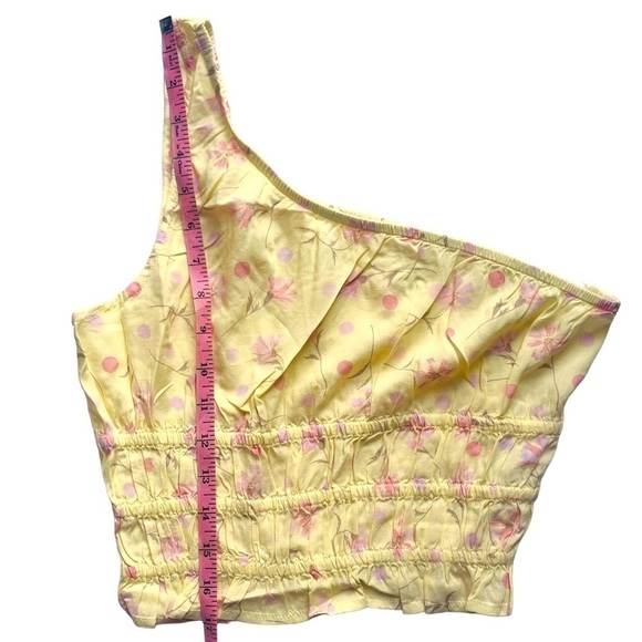 BP crop top one shoulder shirred waist yellow lemonade Sophie florals size S - Picture 12 of 13